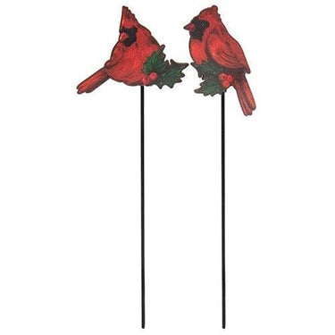 Cardinal & Holly Wooden Plant Stake 2 Asstd - The Fox Decor